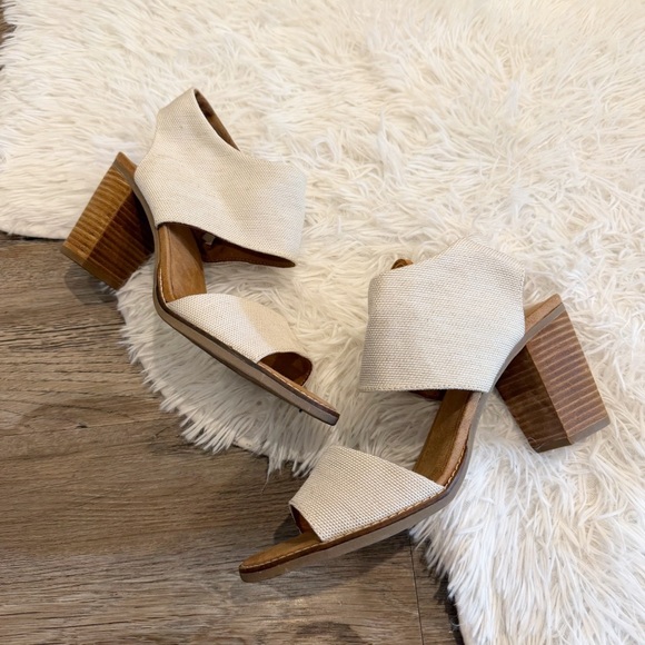 Toms Majorca Cream Linen Block Heel Sandal 11 Spring Summer Resort Europe - Picture 2 of 9